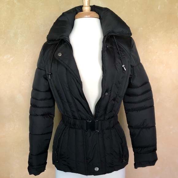 GUESS black puffer cinched belt jacket - Picture 2 of 11